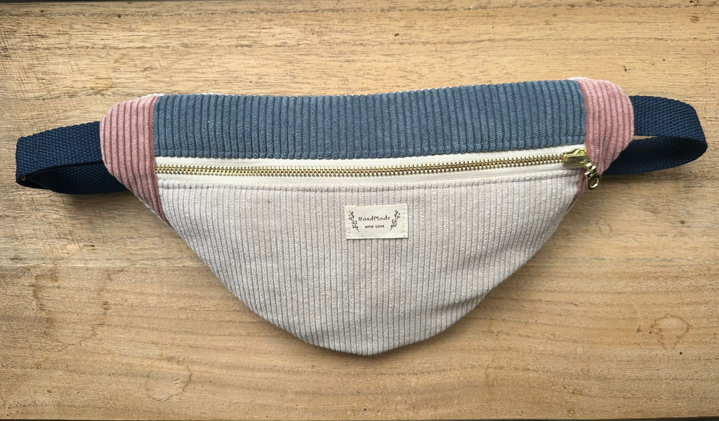 Sac Banane Beige-Bleu-Rose